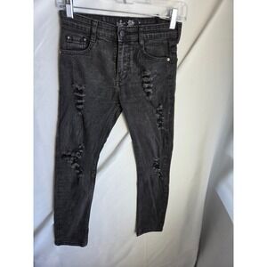 Public Record Big Boy Jeans Boys  Black Distressed Skinny Mid Rise EUC
